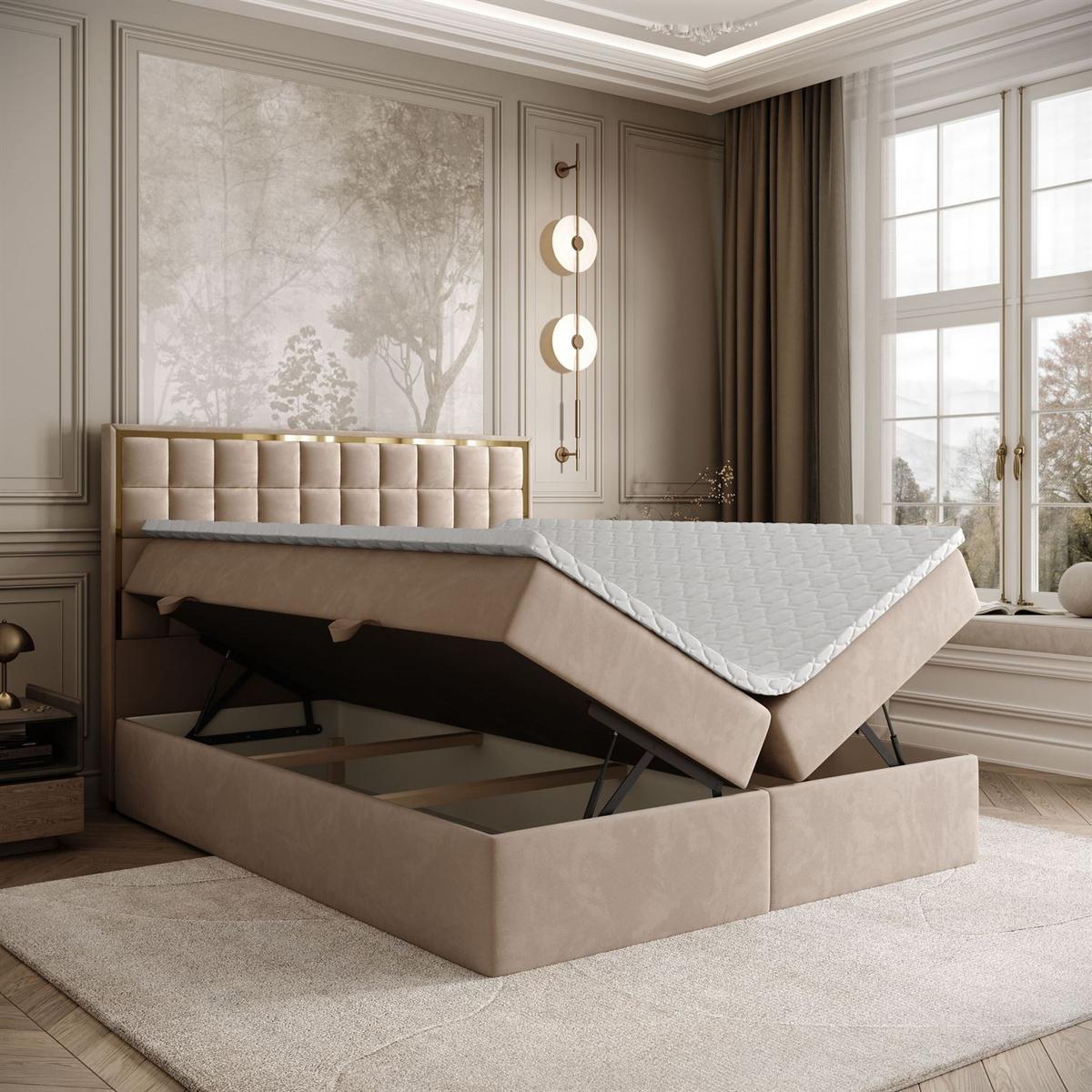 BOXSPRINGBETT ISADORA GOLD mit Bettkasten und Topper 180x200 cm Royal Velvet 170 - Beige, Textil - Lookway