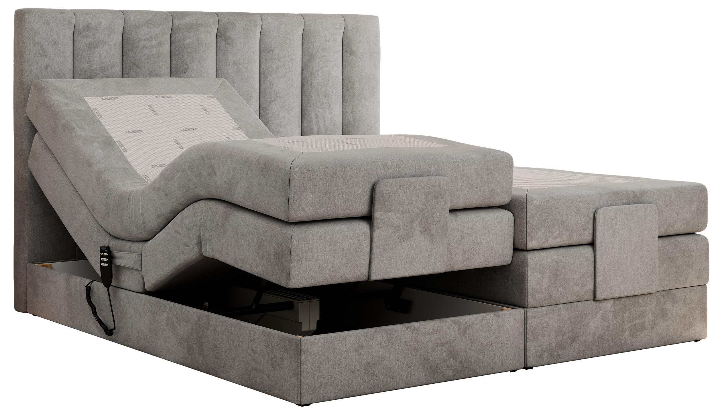 BOXBETT COMFORTO 140/200 - Hellgrau Velvet - H4 - Hellgrau, Holz/Textil (140/200cm) - MKS