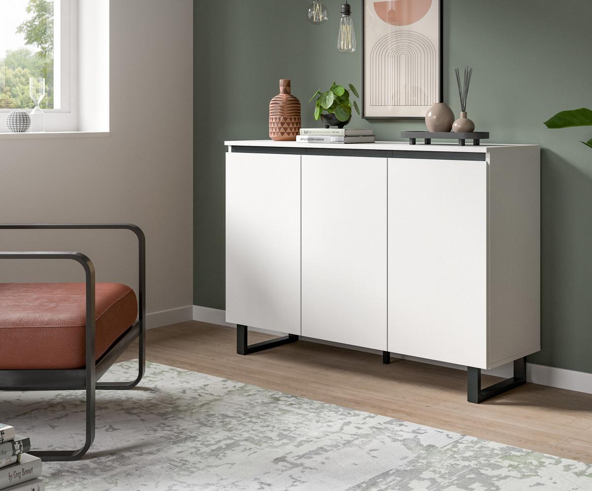 SIDEBOARD weiß, schwarz, 3-türige Kommode 120 x 84 cm mit Soft-Close - Schwarz/Weiß, Holzwerkstoff/Metall (120/84/36cm) - Inn.Furn