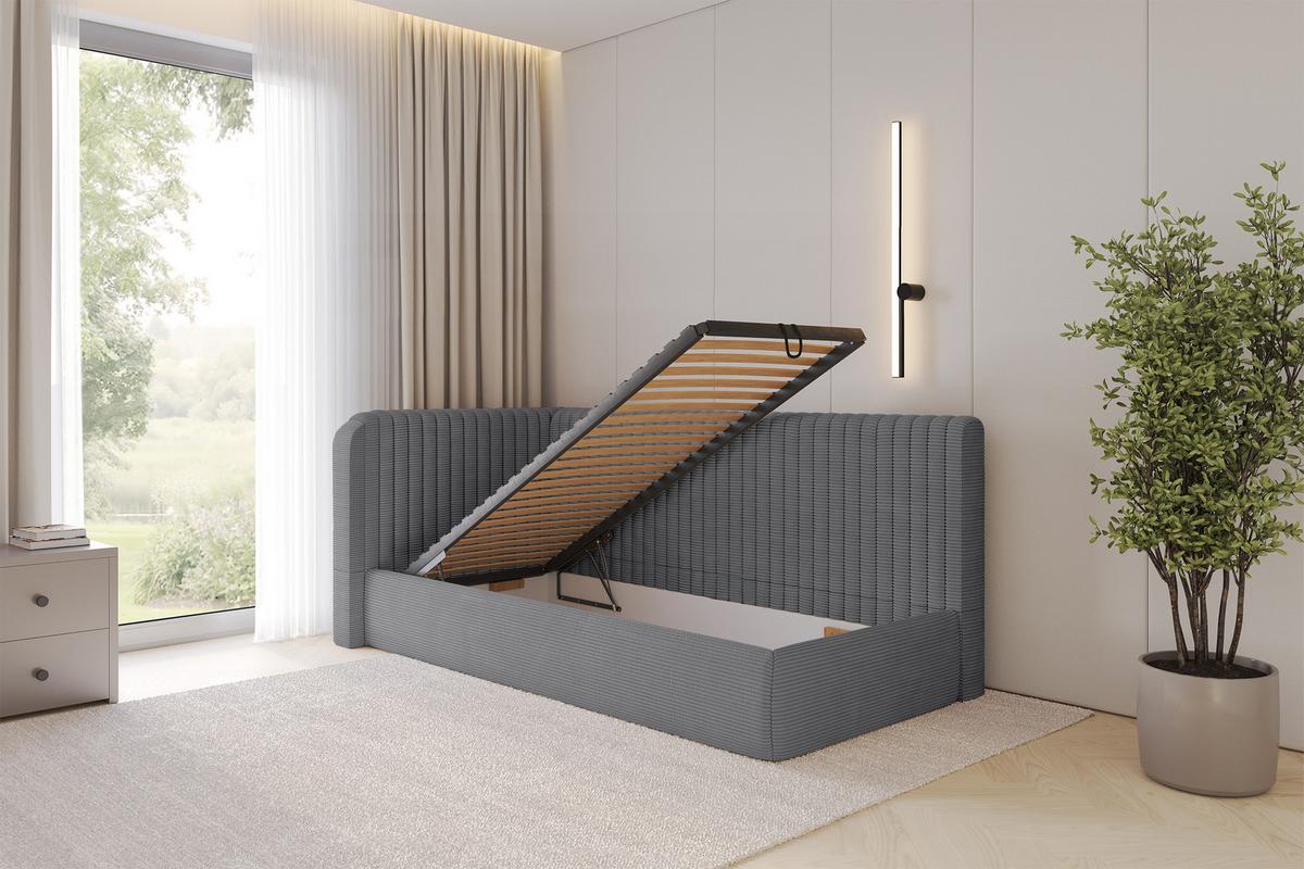 EINZELLBETT Jugendbett mit Bettkasten, Rechts - AURY 100x200 Dunkelgrau - Schieferfarben, Holzwerkstoff/Textil (100/200cm) - ALTDECOR