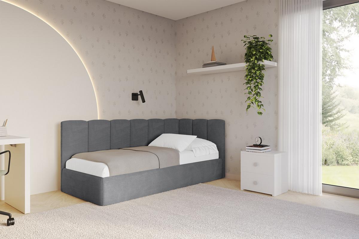 EINZELLBETT Jugendbett mit Bettkasten und Matratze H3/H4, Links - DEXY 100x200 Dunkelgrau - Graphitfarben, Holzwerkstoff/Textil (100/200cm) - ALTDECOR