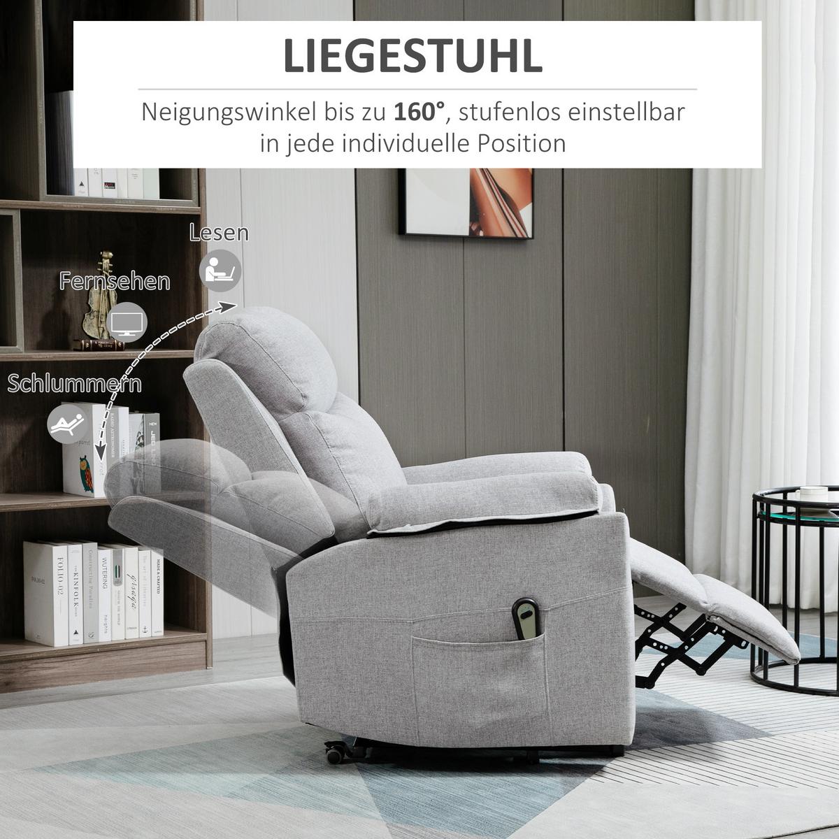 FERNSEHSESSEL mit Aufstehhilfe, Grau - Schwarz/Grau, Textil/Metall (89/102/83cm) - HOMCOM