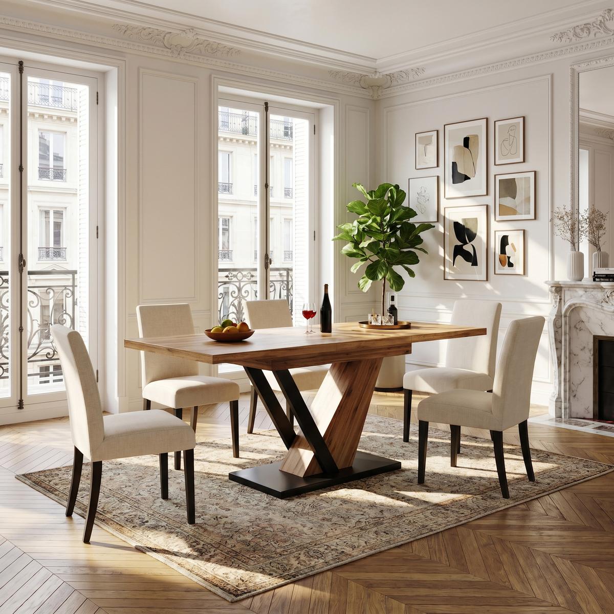 ESSTISCH ausziehbarer holzoptik & V-gestell 120 bis 160 cm für 4-6 personen - Naturfarben, Holzwerkstoff (75/120/75.5cm) - Urban Meuble