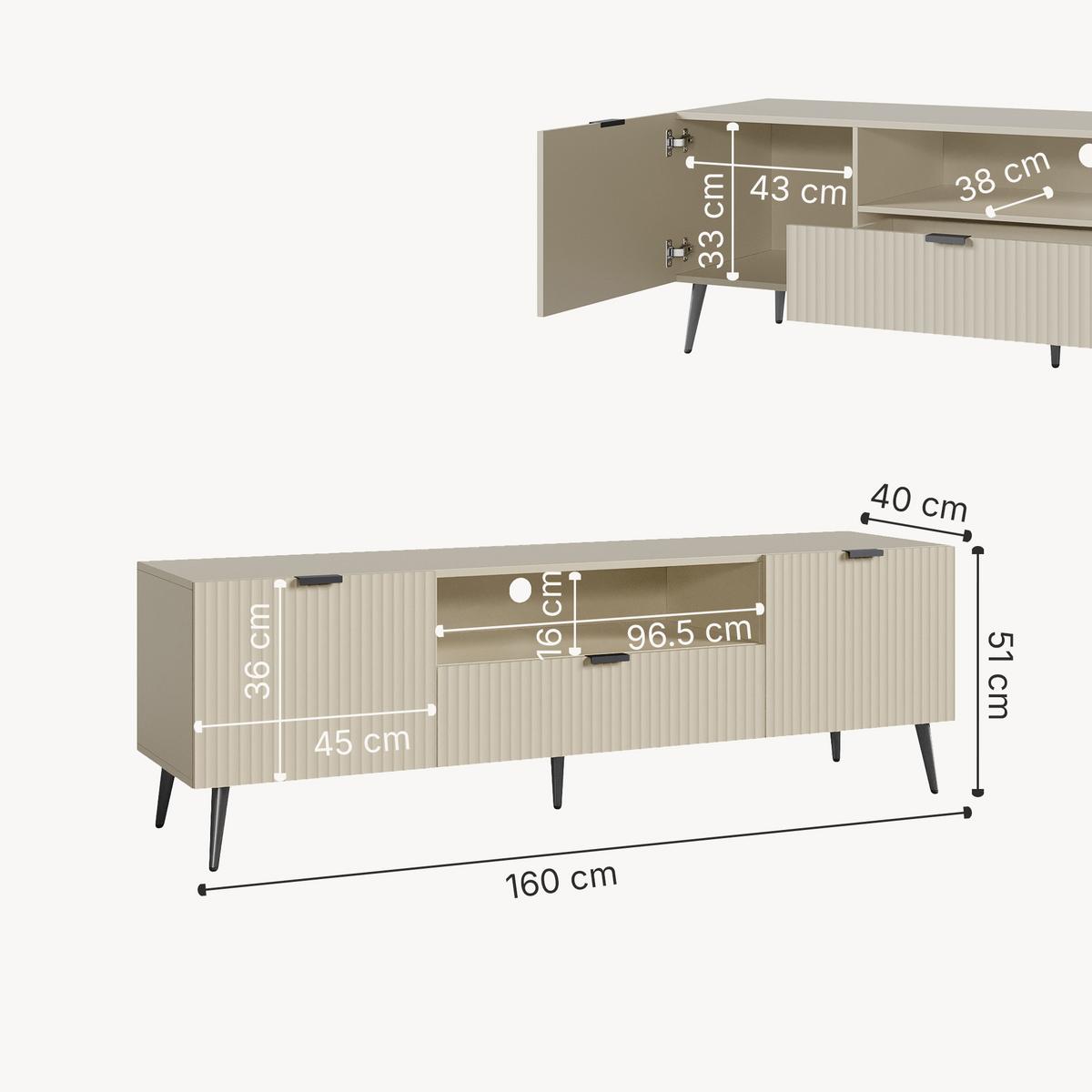 FERNSEHSCHRANK Nand - Sandfarben, Holzwerkstoff/Metall (40/51/160cm) - [en.casa]
