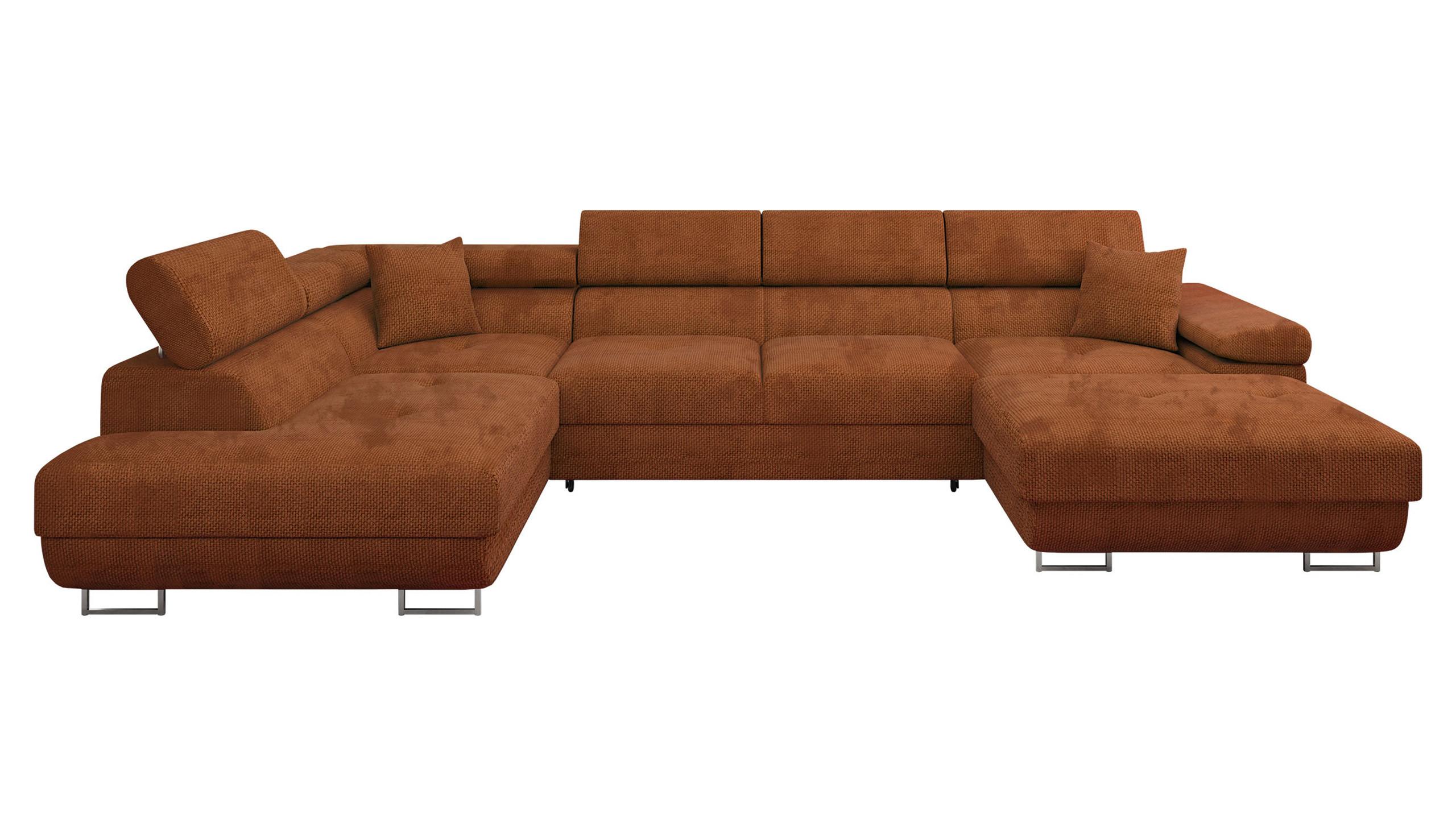 WOHNLANDSCHAFT Torezio Bis, Seite: Links - Dunkelorange, Holz/Textil (346/90/203cm) - MIRJAN24