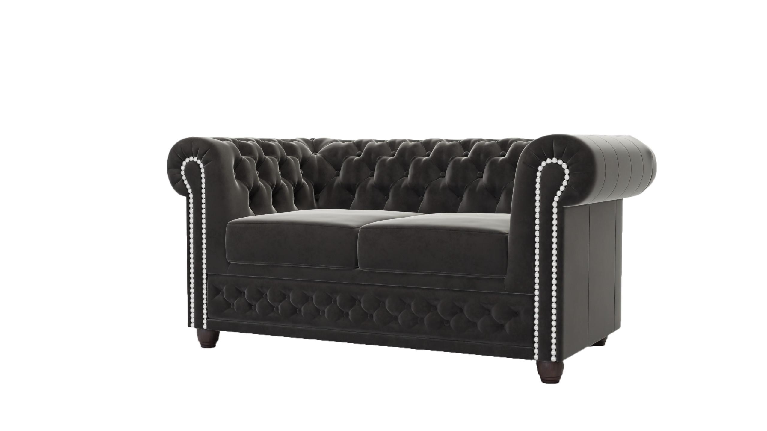 CHESTERFIELD-SOFA 2-sitzer mit Schlaffunktion Nyx Schwarz Samt - Schwarz/Braun, Holz/Textil (148/72/86cm) - S-Style Möbel
