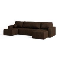 WOHNLANDSCHAFT TOLARI Braun Plüsch-Stoff mit Schlaffunktion - Braun, Holz (295/85/140cm) - MASSENO