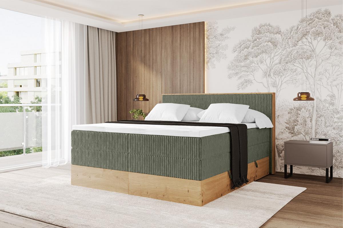 BOXSPRINGBETT LOLLI9 -KING 120x200 - H3/H4 Olivgrün - Olivgrün, Holzwerkstoff (120/200cm) - ALTDECOR