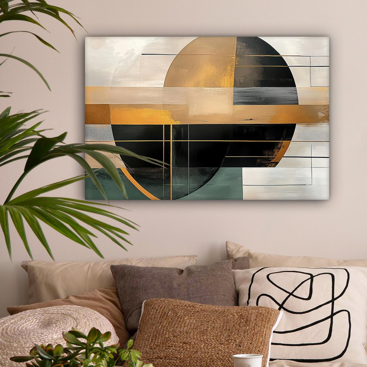 LEINWANDBILD Abstrakt - Gold - Bronze - Grün - Formen - Modern Gemälde 60x40 cm - Multicolor, Textil (60/40cm) - MuchoWow