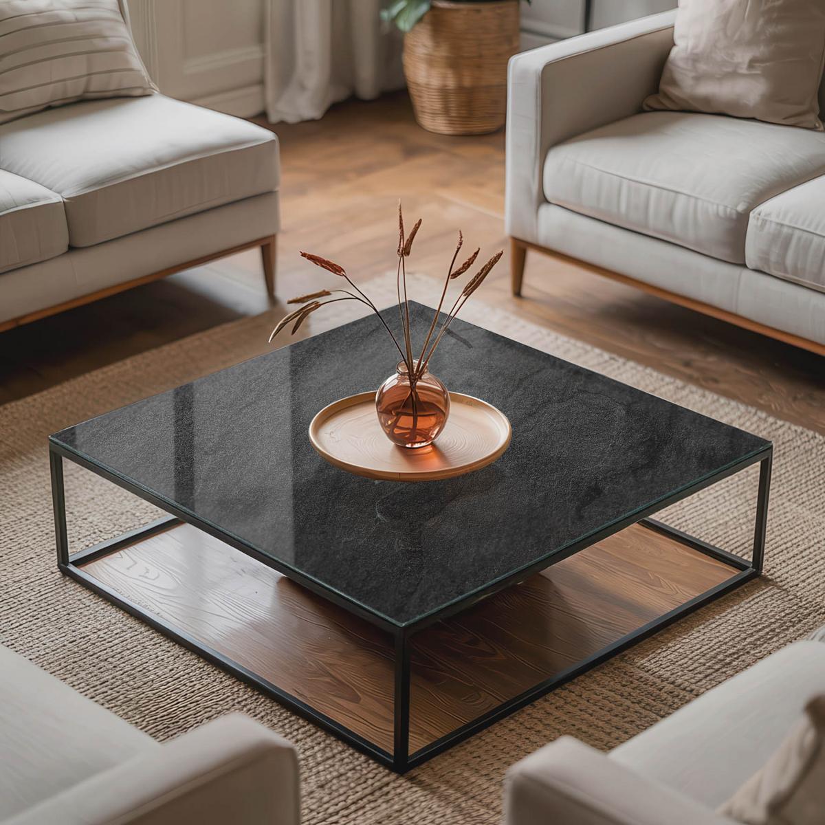 TISCHPLATTE 50x50 cm Natürliche Steinstruktur - Schwarz, Glas (0.4/50/50cm) - TULUP