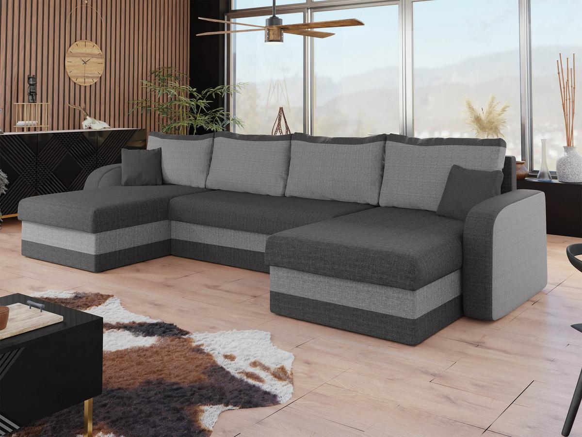 ECKSOFA Kris U Lux - Schwarz/Grau, Holz/Kunststoff (304/80/140cm) - MIRJAN24