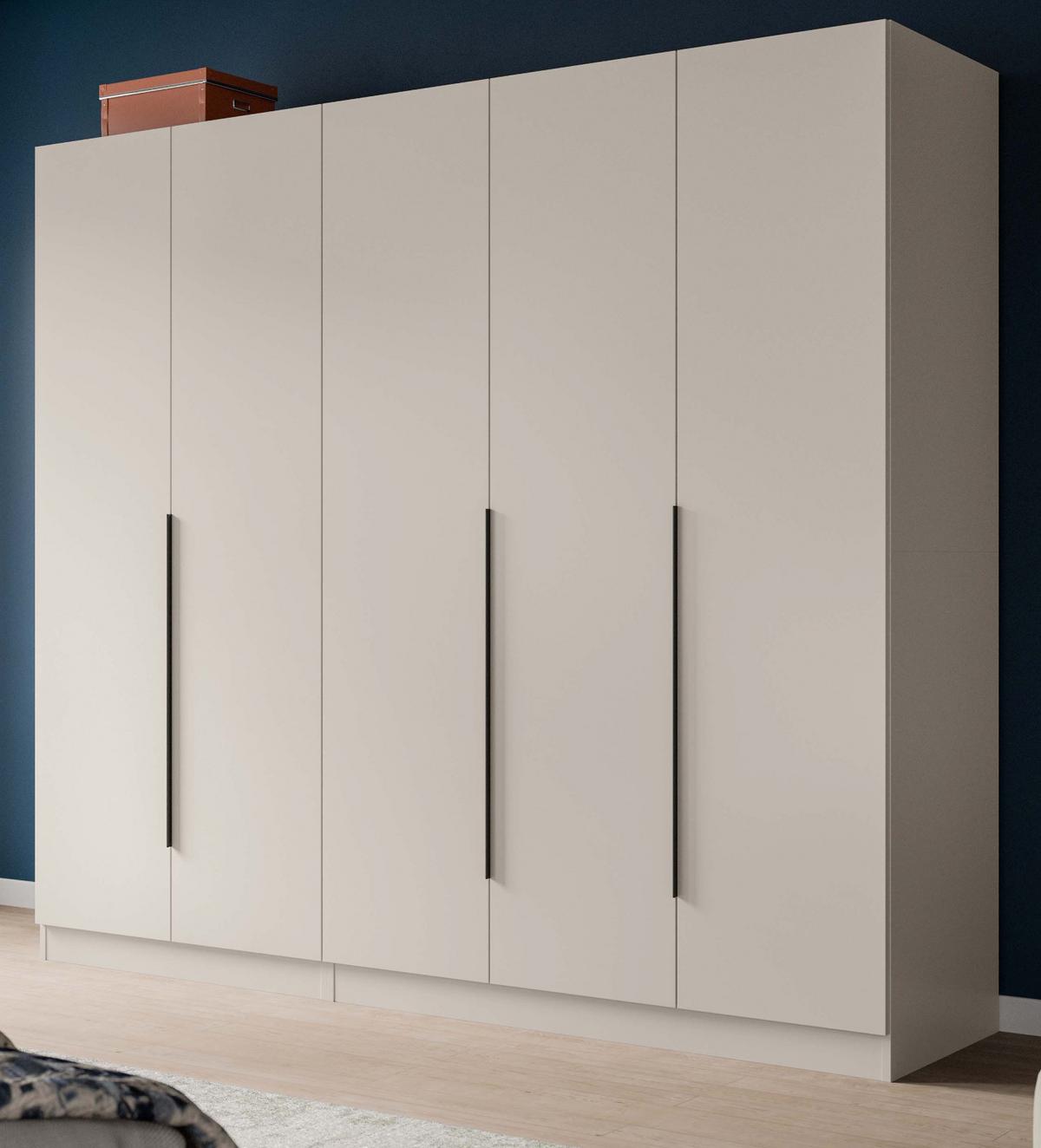 KLEIDERSCHRANK kaschmir 200 x 181 cm, Drehtürenschrank 5-türig mit Einlegeböden - Kaschmir/Schwarz, Holzwerkstoff/Kunststoff (200/181/52cm) - Inn.Furn