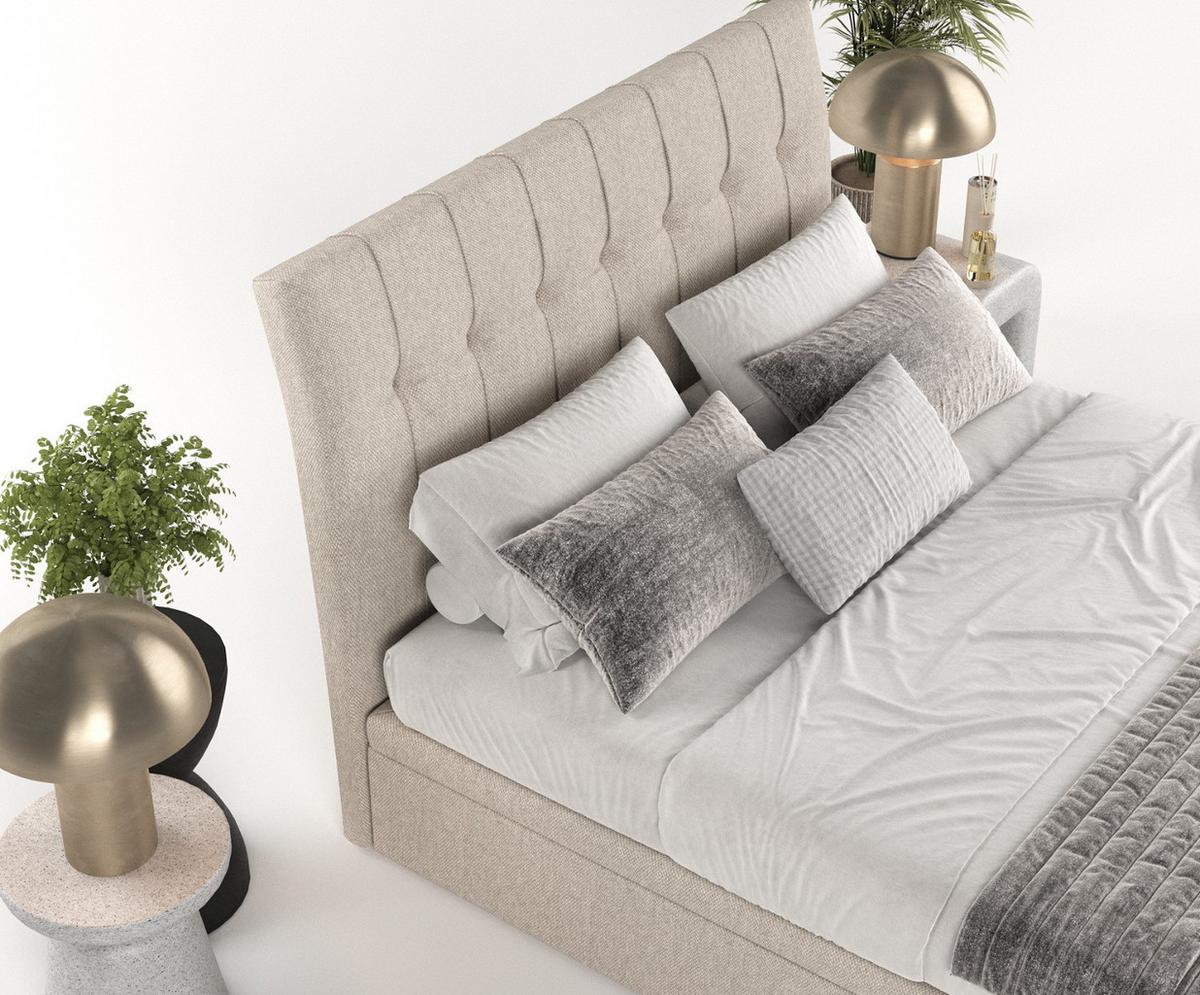 POLSTERBETT Kelsea mit Stauraum 120/200 cm Hellbeige im Megan Stoff - Sandfarben/Schwarz, Holz/Holzwerkstoff (120/200cm) - AltaBeds