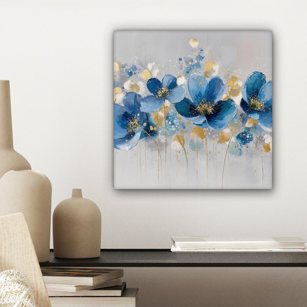 LEINWANDBILD Blumen - Blau - Abstrakt Deko Wohnzimmer 20x20 cm - Hellgrau, Textil (20/20cm) - MuchoWow