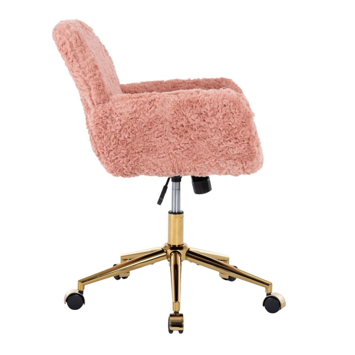BÜROSTUHL Kunstfell Pink Höhenverstellbar Drehstuhl mit Armlehnen & Goldfuß - Pink, Textil (61/90/60cm) - Urban Meuble