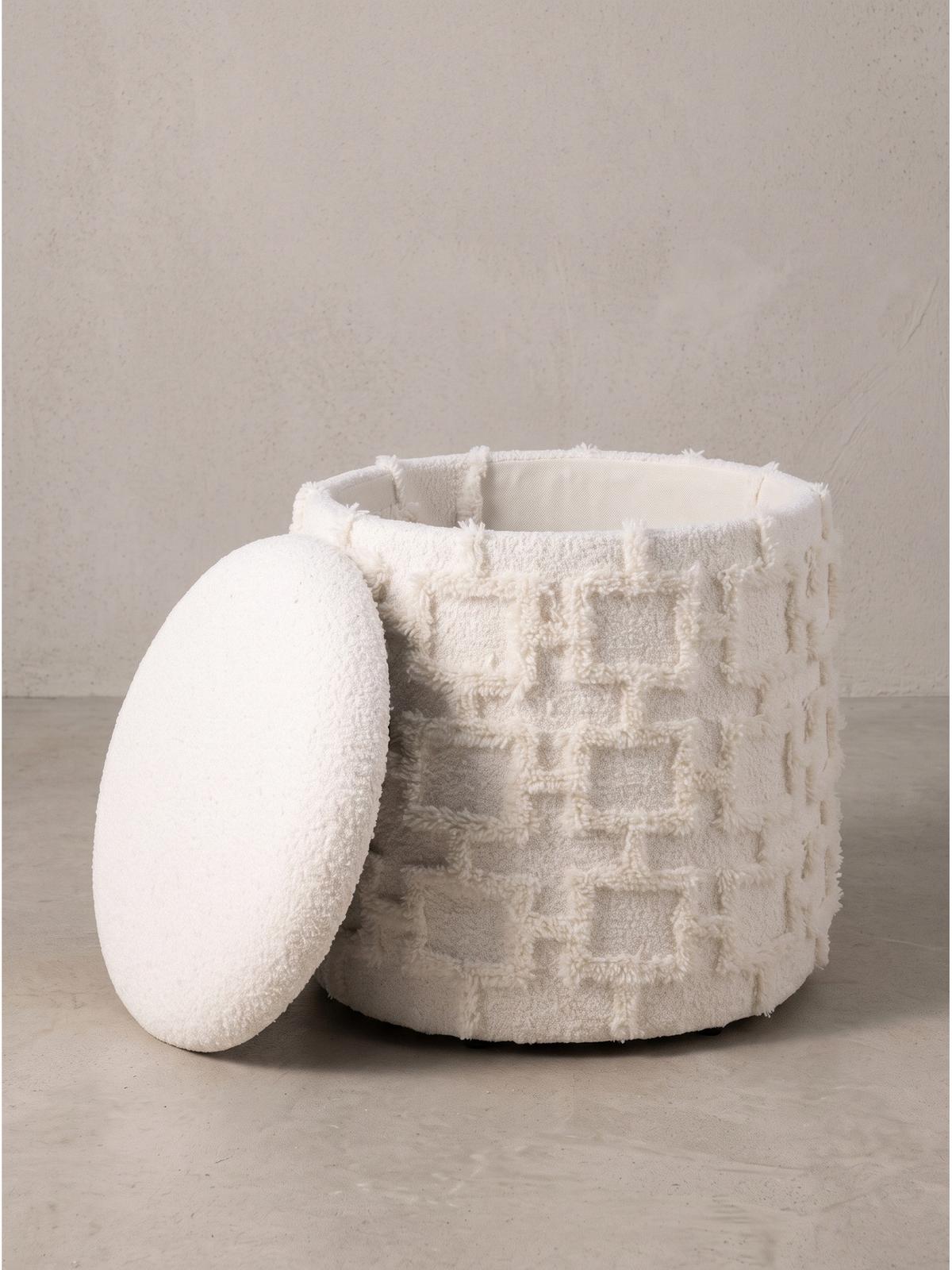 SITZHOCKER RHONE, Stoff, mit Textilbezug, mit Stauraum, Creme, Ø 40 x 45 cm - Beige/Creme, Textil (40/45/40cm) - KADIMA DESIGN