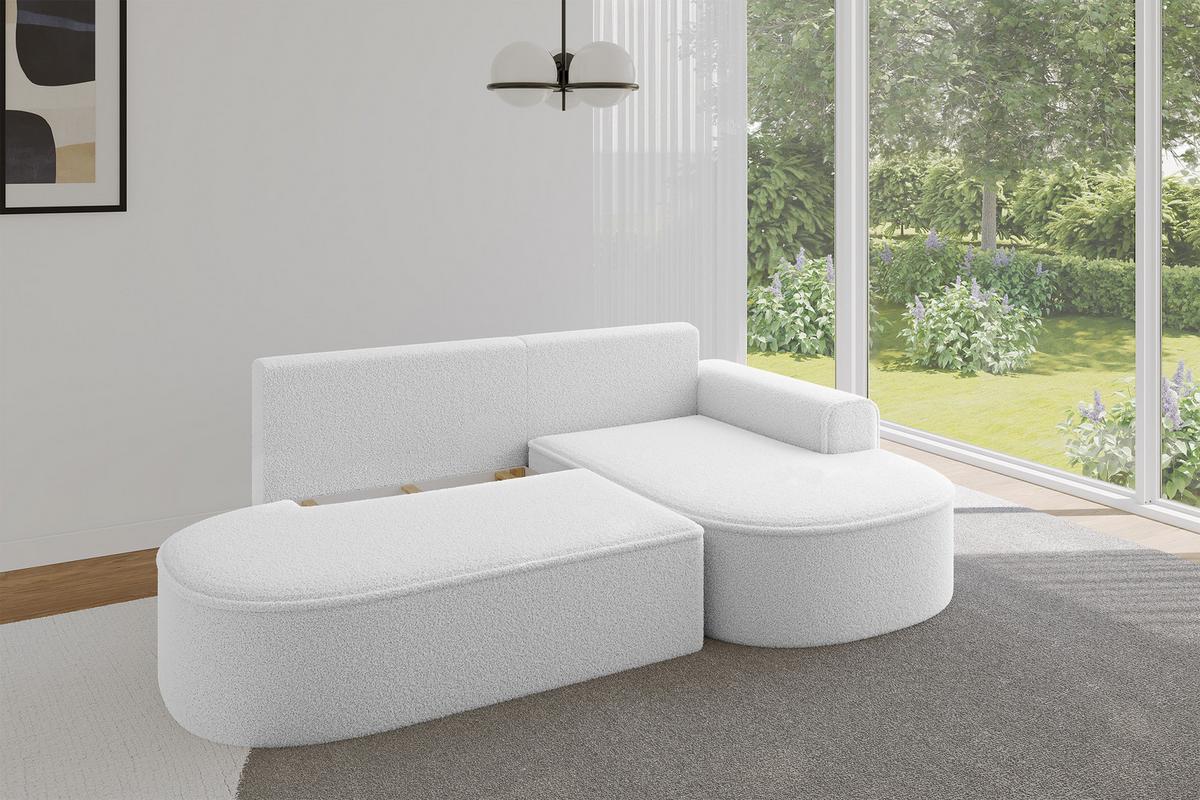 ECKSOFA mit Schlaffunktion und Bettkasten Ottomane Rechts MARI-L1-S - 283x167x73 cm Weiß Bouclé - Schwarz/Weiß, Holzwerkstoff/Kunststoff (167/283cm) - ALTDECOR