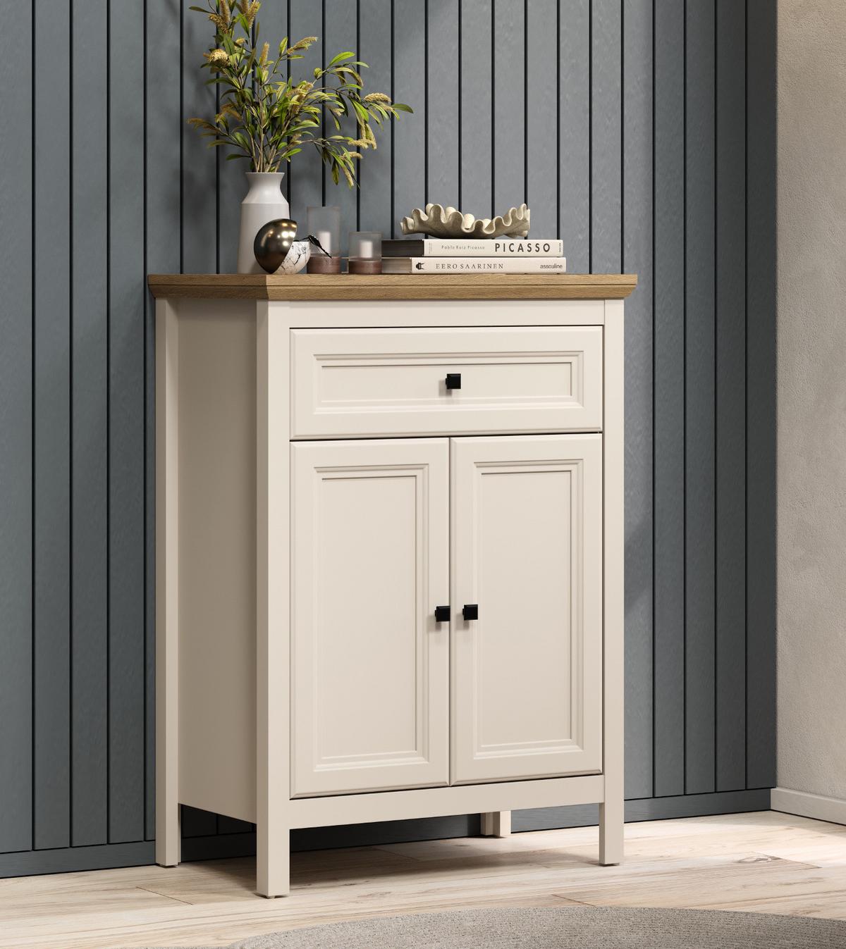 FLURKOMMODE Kaschmir, Stein Eiche Landhaus 70 x 98 cm, Schuhschrank mit Soft-Close - Kaschmir/Eichefarben, Holzwerkstoff/Kunststoff (70/98/41cm) - Top.Furn
