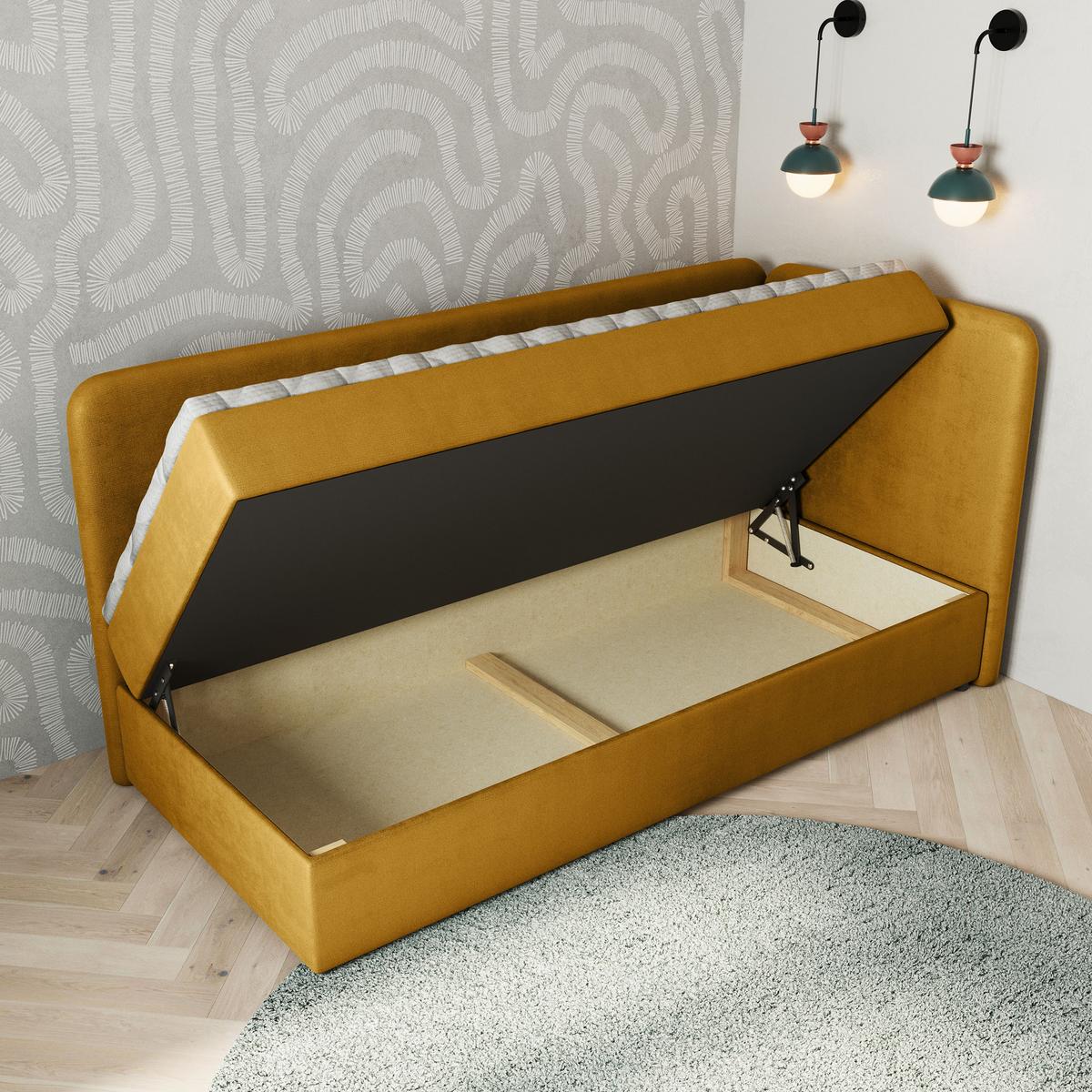 BOXBETT GINA 80x200 cm mit Matratze und Topper, H2+H3 - Gelb - Gelb, Holz (80/200cm) - MASSENO