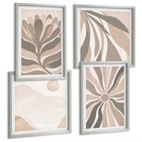 BILDER SET 4er Set - 50x50 cm & 40x60 cm Silberner Rahmen - Abstrakte Pflanzenmuster - Silberfarben, Kunststoff (50/50cm) - TULUP