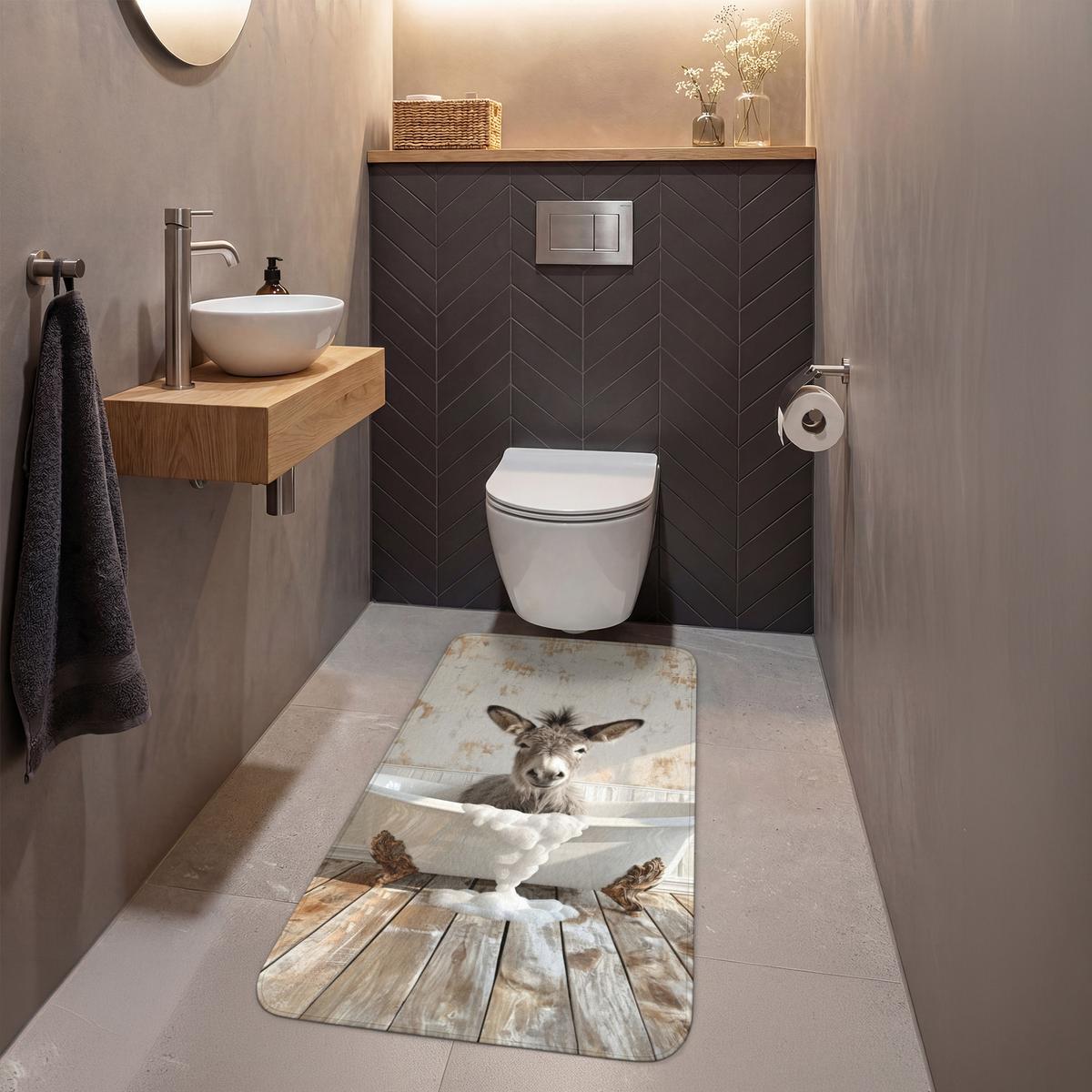 WC-VORLEGER Esel - Tiere - Badewanne - Schaumstoff Toilettenvorleger 60x120 cm - Creme, Textil (60/1cm) - OnlyWow