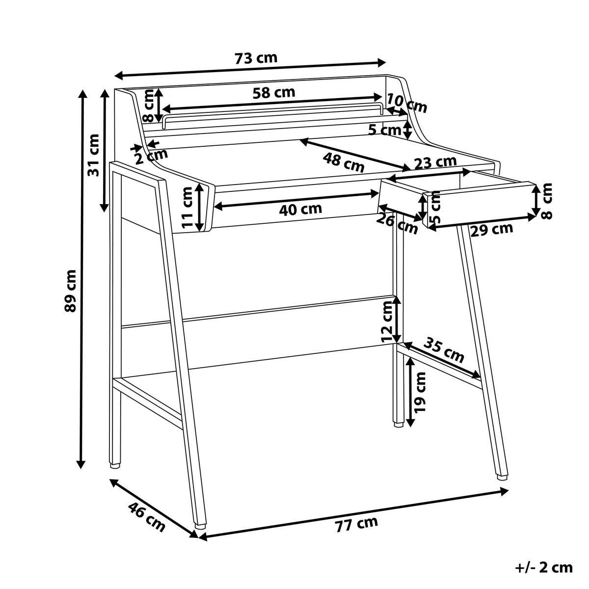 SCHREIBTISCH heller Holzfarbton 77/46/89 cm Broxton - Hellgrau, Holzwerkstoff (46/77/89cm) - Beliani
