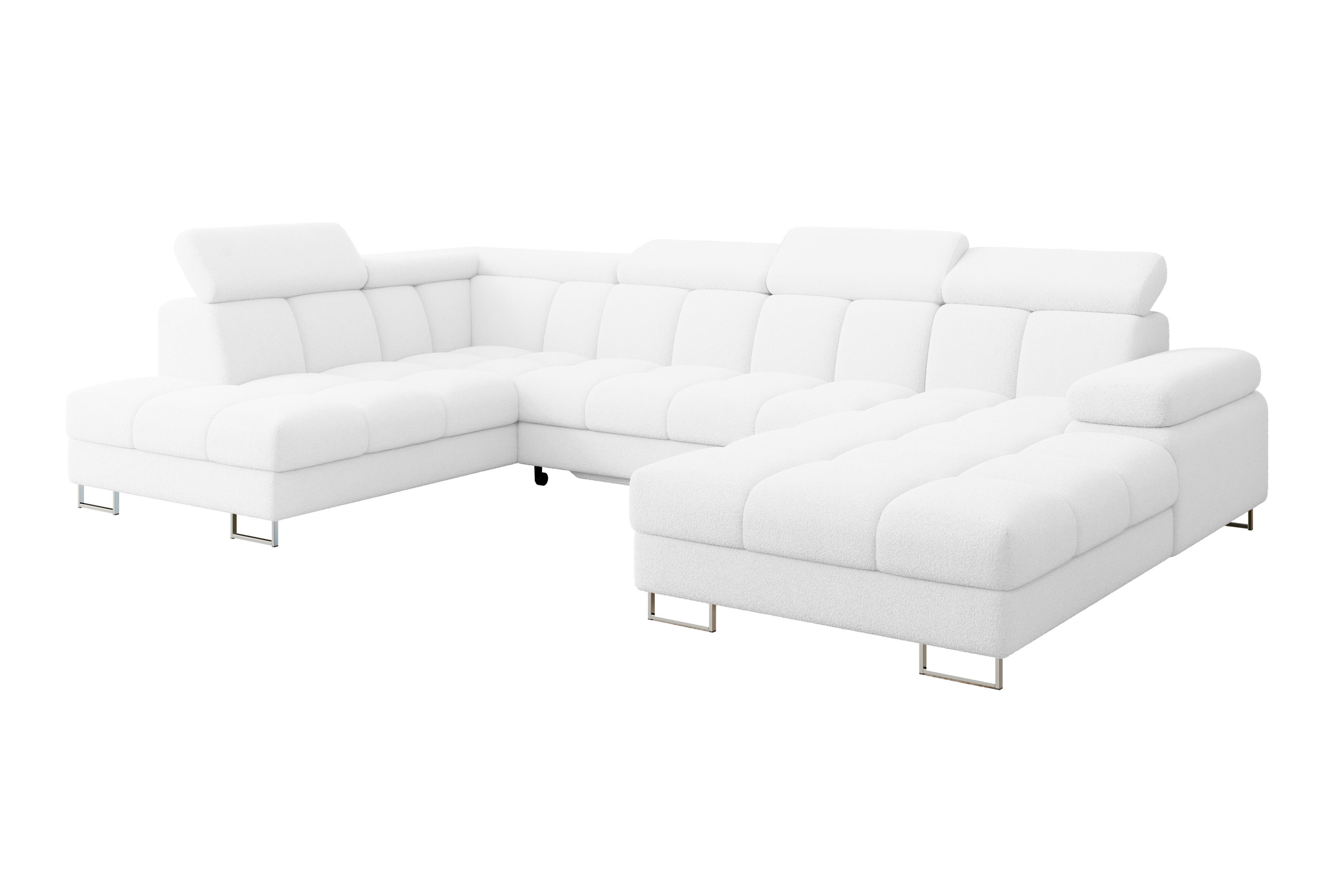WOHNLANDSCHAFT mit Schlaffunktion und Bettkasten Ottomane Links COMA U 345x203x79 Weiß Bouclé - Weiß, Holzwerkstoff/Textil (345/79/203cm) - ALTDECOR