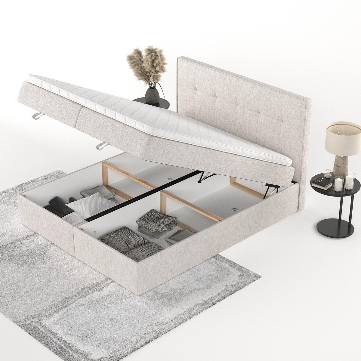 BOXBETT Tivra 180/200 cm Hellbeige im Neve Stoff - Sandfarben/Schwarz, Holz/Holzwerkstoff (180/200cm) - AltaBeds
