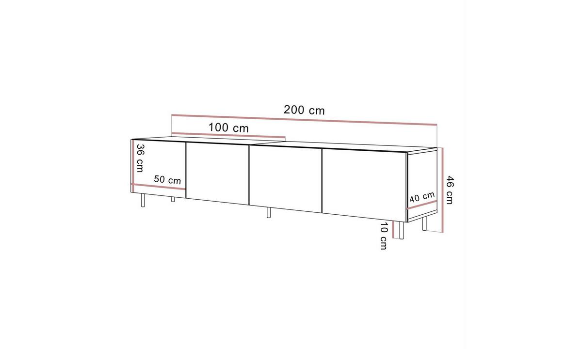 TV-SCHRANK COLGANTE 200/40/46 cm gerade Füße in gebürstetem Gold Travertin - Beige/Goldfarben, Holzwerkstoff/Metall (200/46/40cm) - Lookway