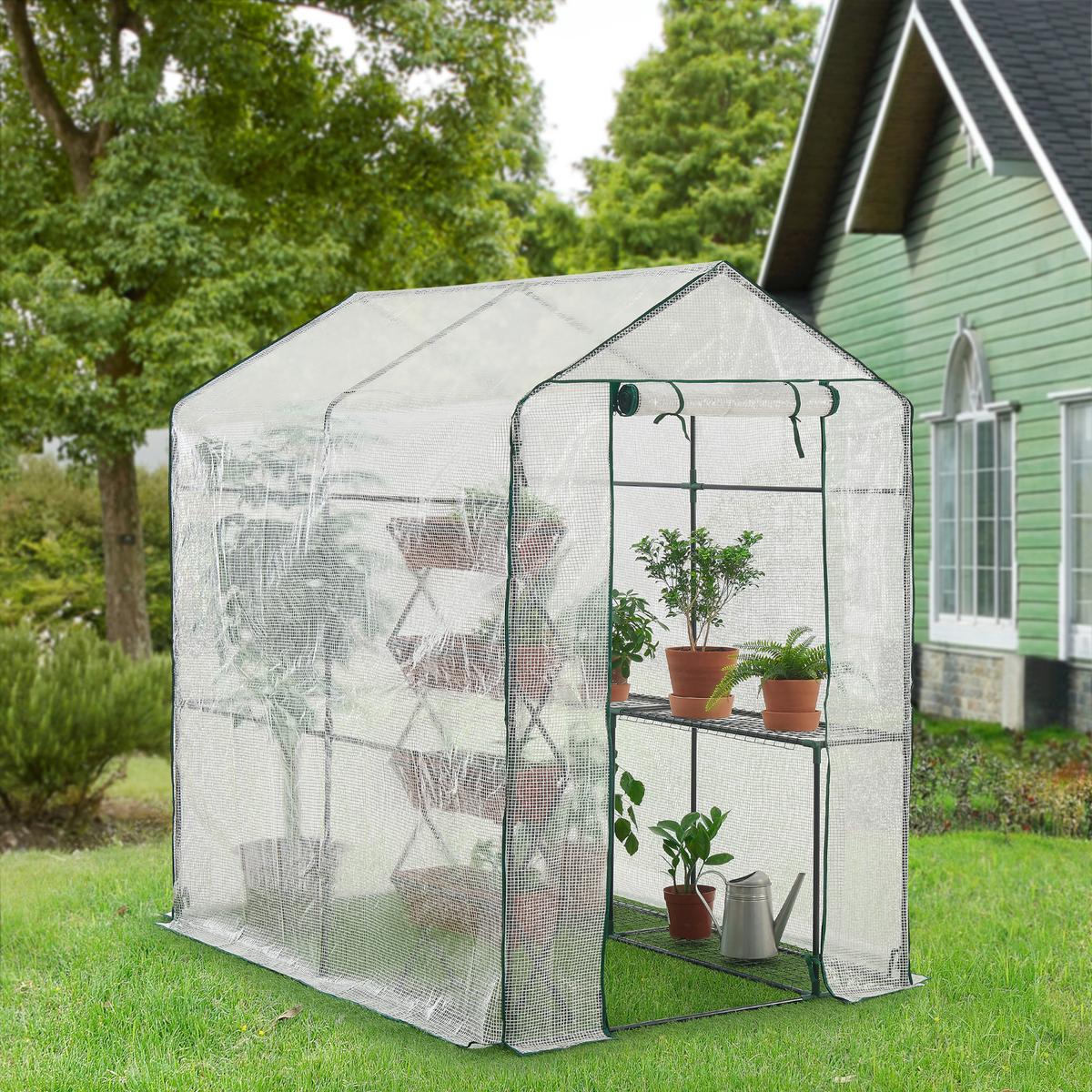 GEWÄCHSHAUS Oosterhout - Transparent/Weiß, Kunststoff (120/190/186cm) - [en.casa]