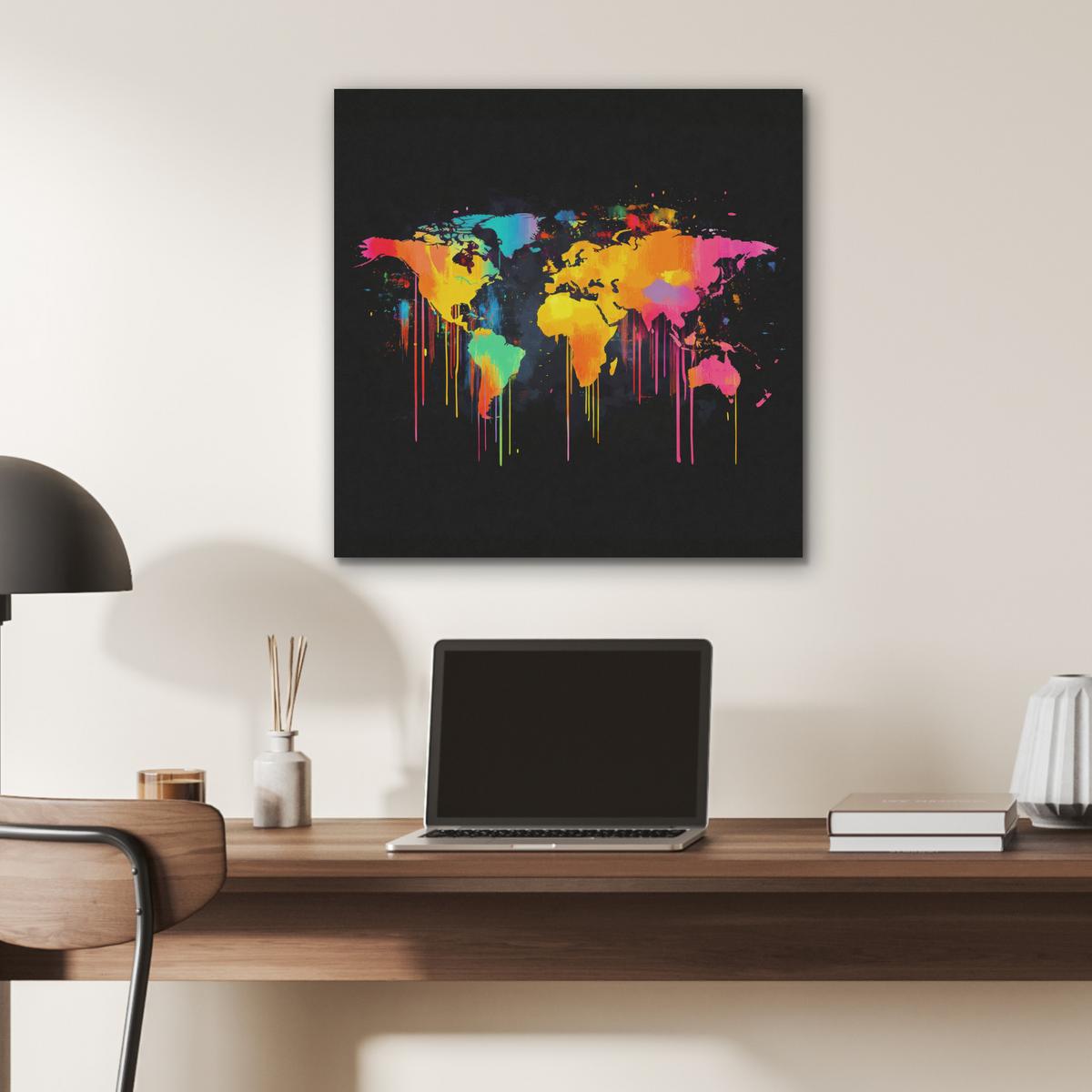 AKUSTIKBILD Weltkarte - Farbe - Bunt - Graffiti - Welt Wandbilder 60x60 cm - Multicolor, Kunststoff (60/60/0.9cm) - MuchoWow