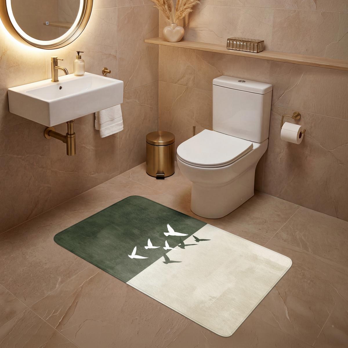 WC-VORLEGER Japandi - Vogel - Grün WC Teppich 120x60 cm - Olivgrün, Textil (120/1cm) - OnlyWow