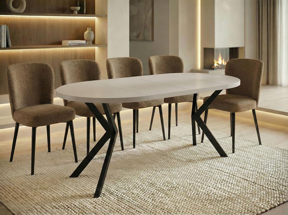 ESSTISCH Valeo runder ausziehbarer, Kaschmir Beige Grau 100-180/100/76 cm - Kaschmir/Schwarz, Holzwerkstoff/Metall (180/100/76cm) - WFL GROUP