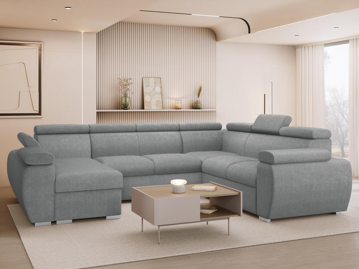 WOHNLANDSCHAFT Boston U, Seite: Links - LC+2P+R+2R - Chromfarben/Dunkelgrau, Holz/Textil (325/98/260cm) - MIRJAN24
