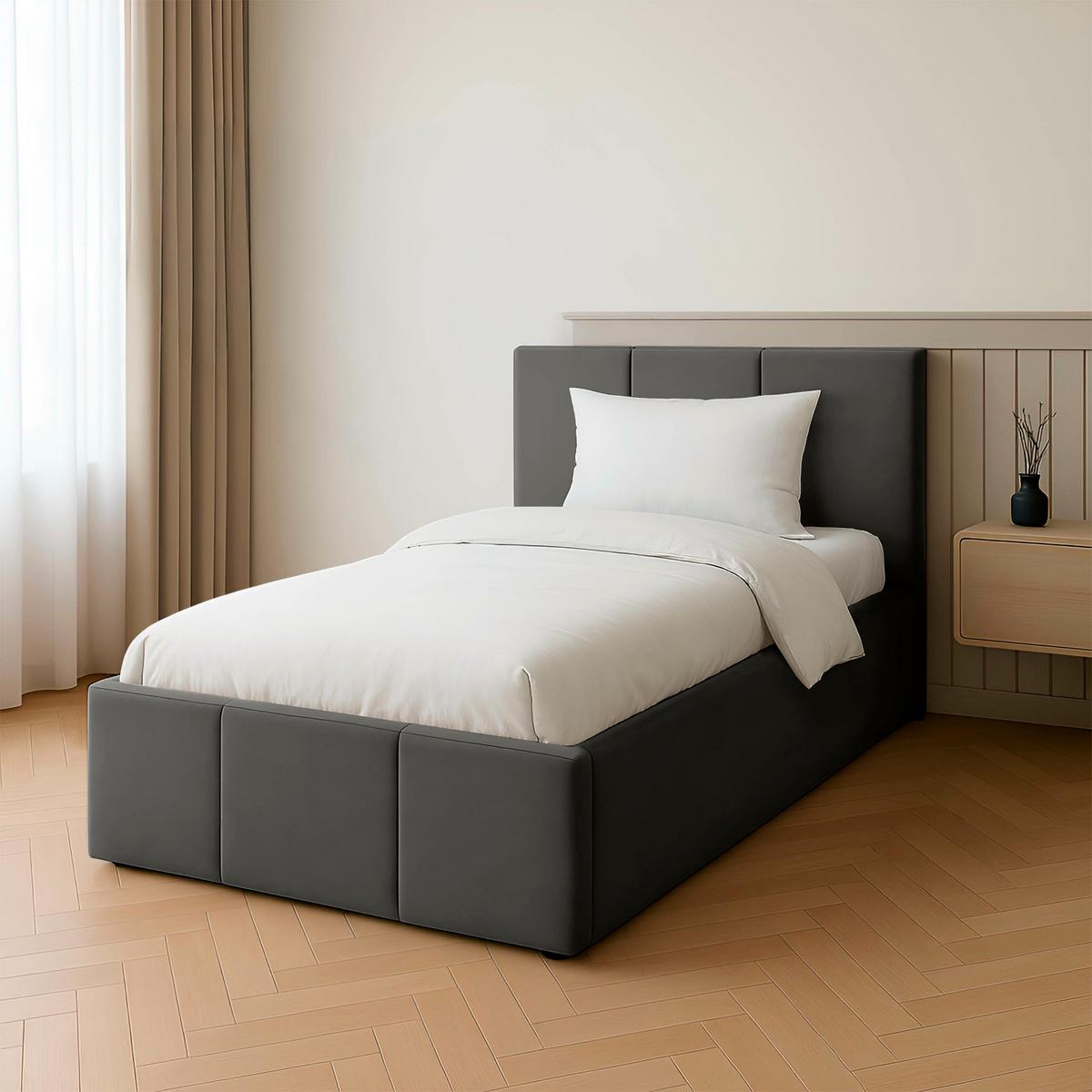 POLSTERBETT für Schlafzimmer Bett mit Stauraum Graphit 90x200 - Graphitfarben, Holzwerkstoff/Metall (90/200cm) - Muralo