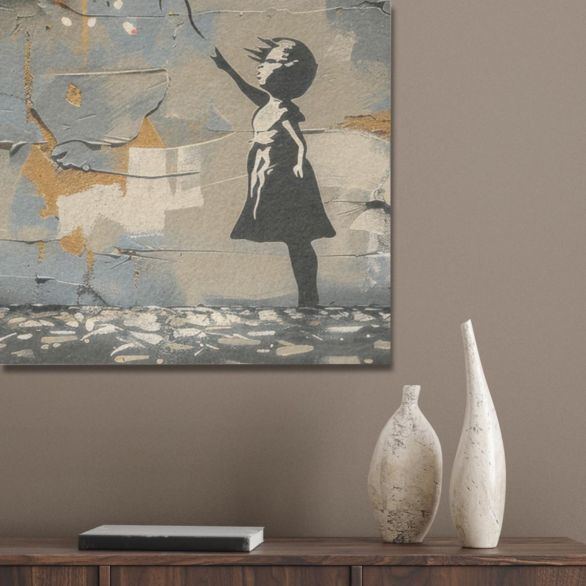 AKUSTIKBILD Baum - Graffiti - Banksy-Stil - Ballon-Mädchen Akustikpaneele 80x80 cm - Blaugrau, Kunststoff (80/80/0.9cm) - MuchoWow