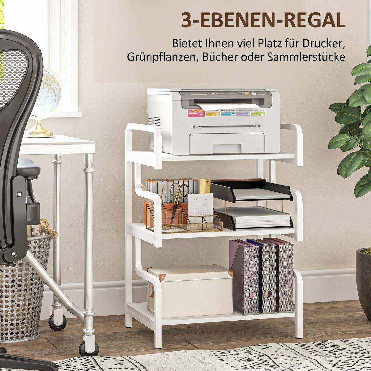 DRUCKERSTÄNDER Spanplatte Stahl Weiß - Weiß, Holzwerkstoff/Metall (55/40/77cm) - HOMCOM
