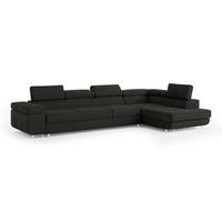 ECKSOFA VICENTE Schwarz Velours-Stoff mit Schlaffunktion - Schwarz, Holz (346/202cm) - MASSENO