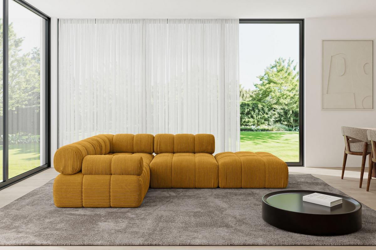 ECKSOFA modulares Sofa Felto-L1 - 285x190x70 cm Senfgelb Cord - Currygelb, Holzwerkstoff/Textil (285/190cm) - ALTDECOR