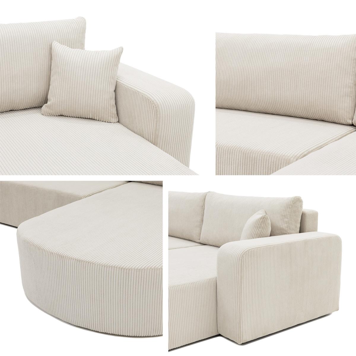 ECKSOFA Zerte Cord, Seite: Links - Beige/Schwarz, Holz/Kunststoff (252/175cm) - MIRJAN24