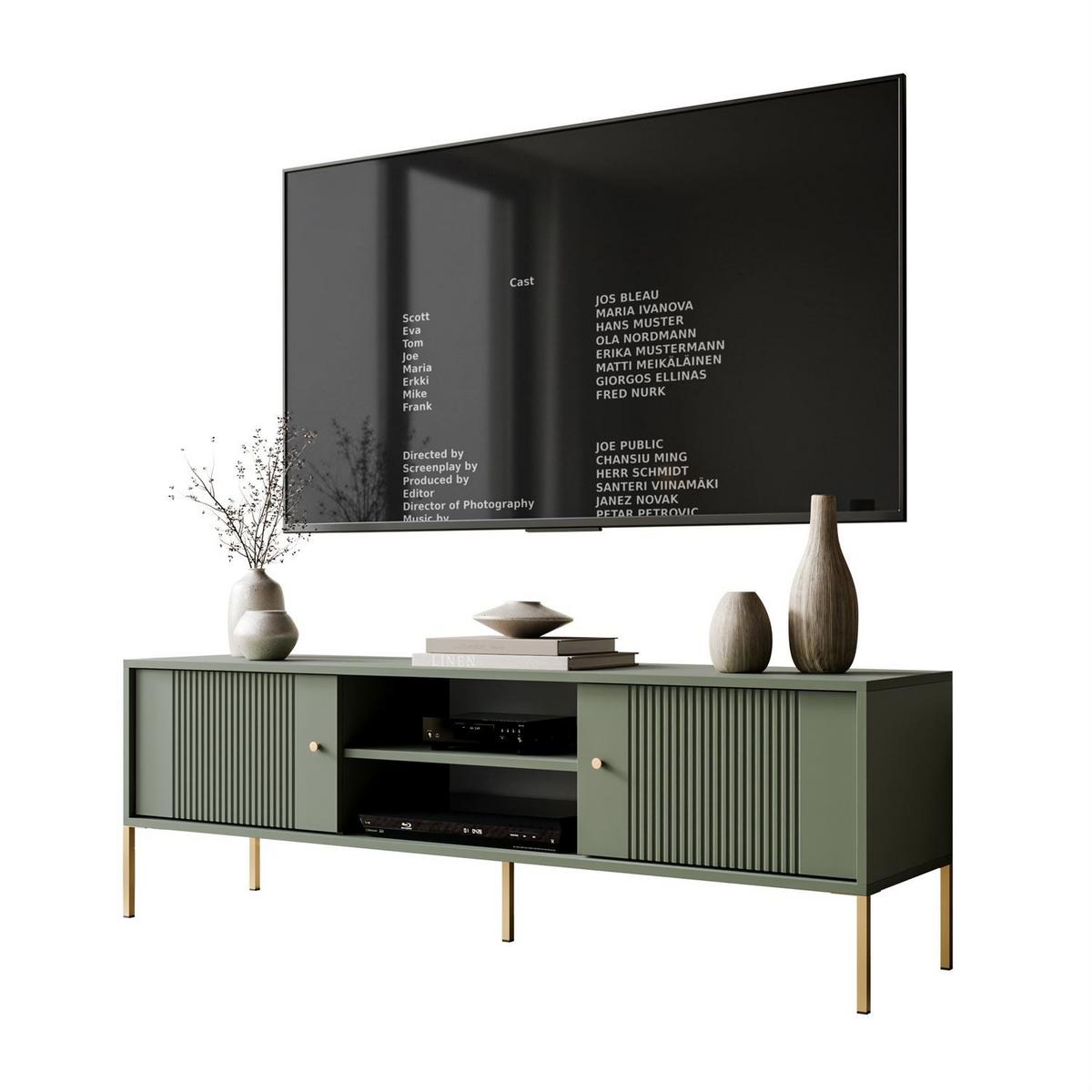 TV-UNIT VIVALDI mit geriffelten Fronten - Grün, Holzwerkstoff (155/51/39cm) - Lookway