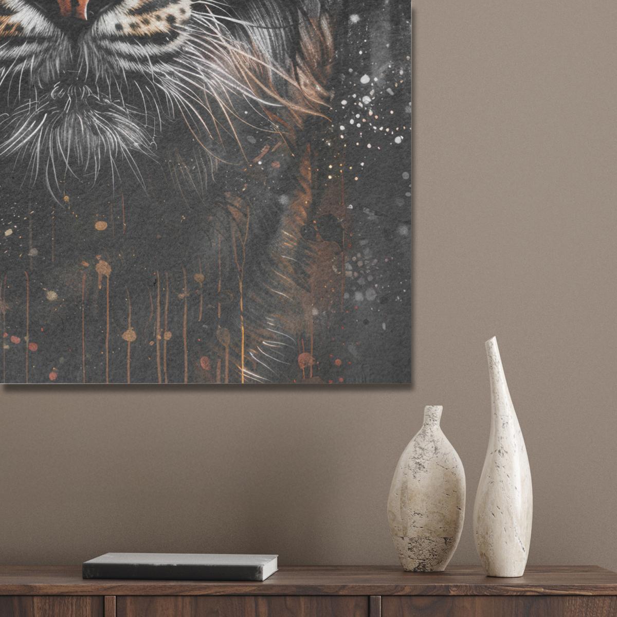 AKUSTIKBILD Tiger - Tiere - Porträt - Luxus - Schwarz Wandbilder 60x80 cm - Braun, Kunststoff (60/80/0.9cm) - MuchoWow