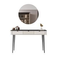 SCHMINKTISCH AUTUMN mit rundem Spiegel, Kaschmir / Grauer Stein - Grau, Holzwerkstoff (130/82/40cm) - Lookway