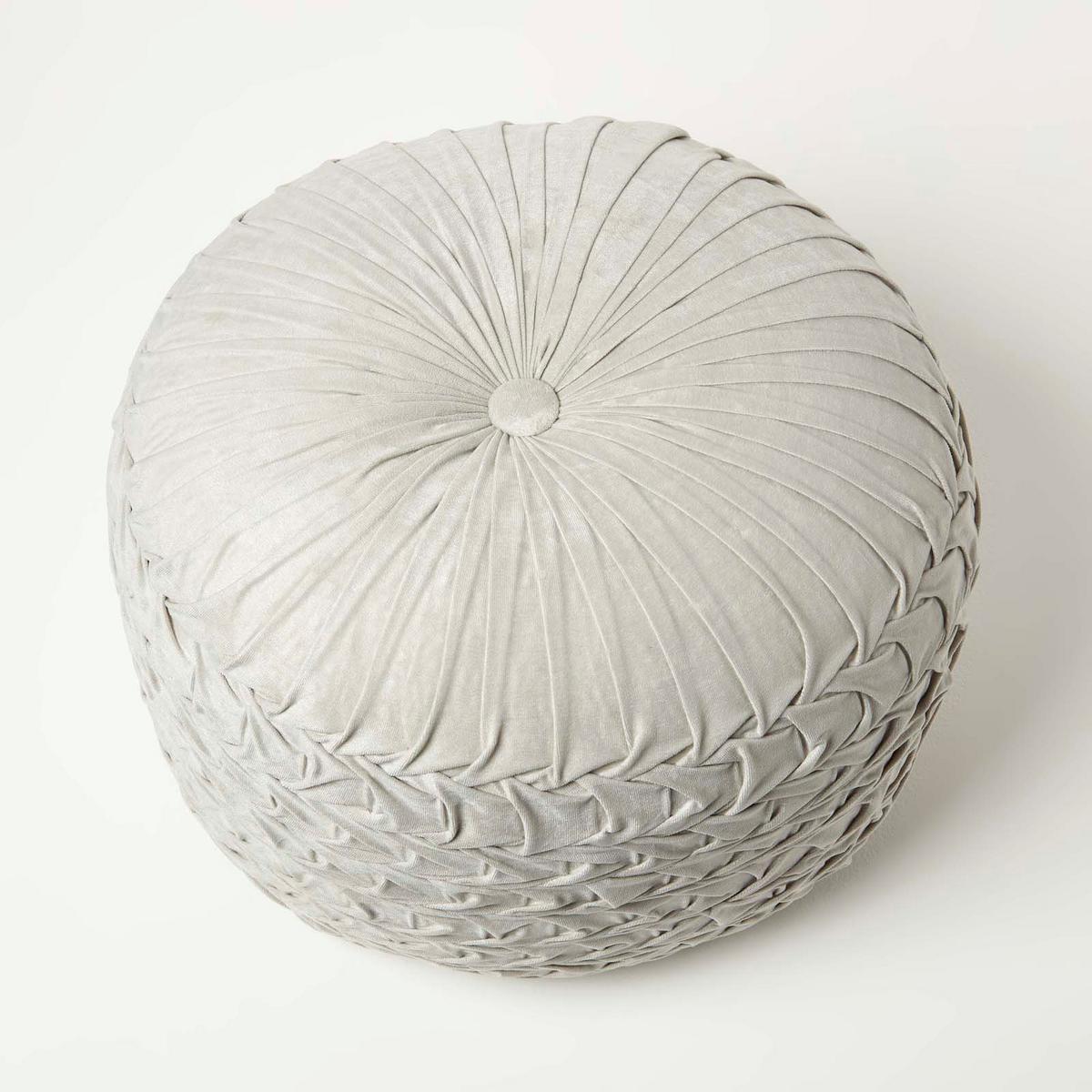 SAMT-POUF Grace grau, plissiert in Flechtoptik, 50/50/35 cm - Grau, Textil (50/35/50cm) - Homescapes