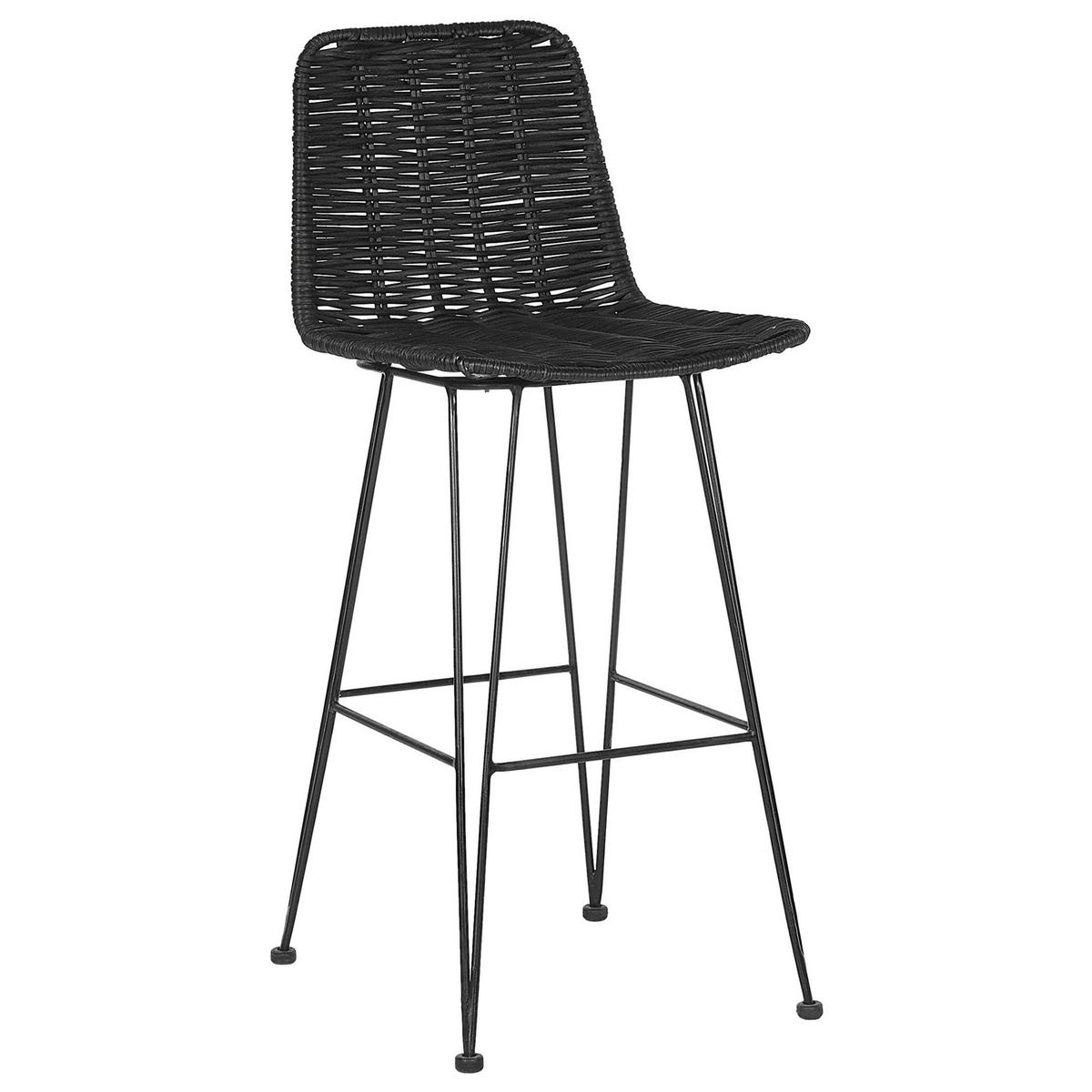 BARHOCKER 2er-Set Rattan Schwarz Cassita - Schwarz, Naturmaterialien/Metall (43/103/47cm) - Beliani