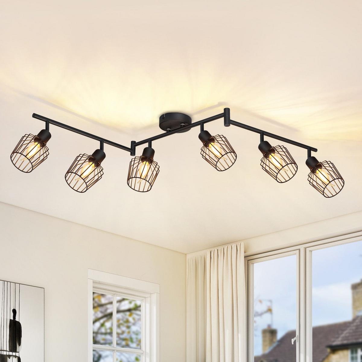 DECKENSTRAHLER Franziska 6-flammig 122/20/10 cm - Schwarz, Metall (122/20/10cm) - Nettlife