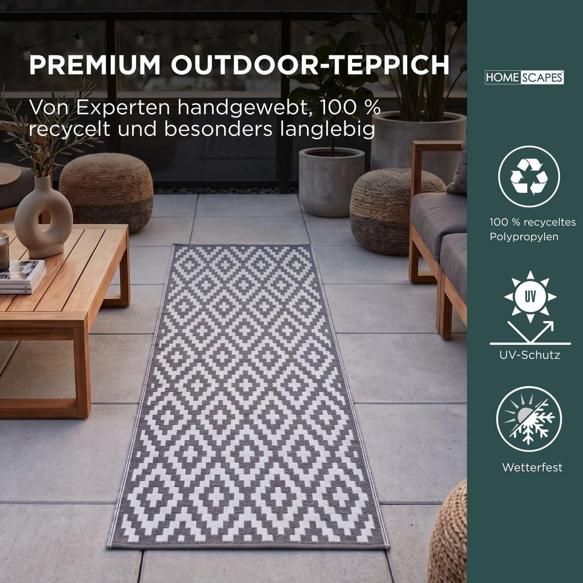 OUTDOORTEPPICH-LÄUFER Zoe geometrisch gemustert 75/200 cm - Hellgrau, Kunststoff (75/200cm) - Homescapes