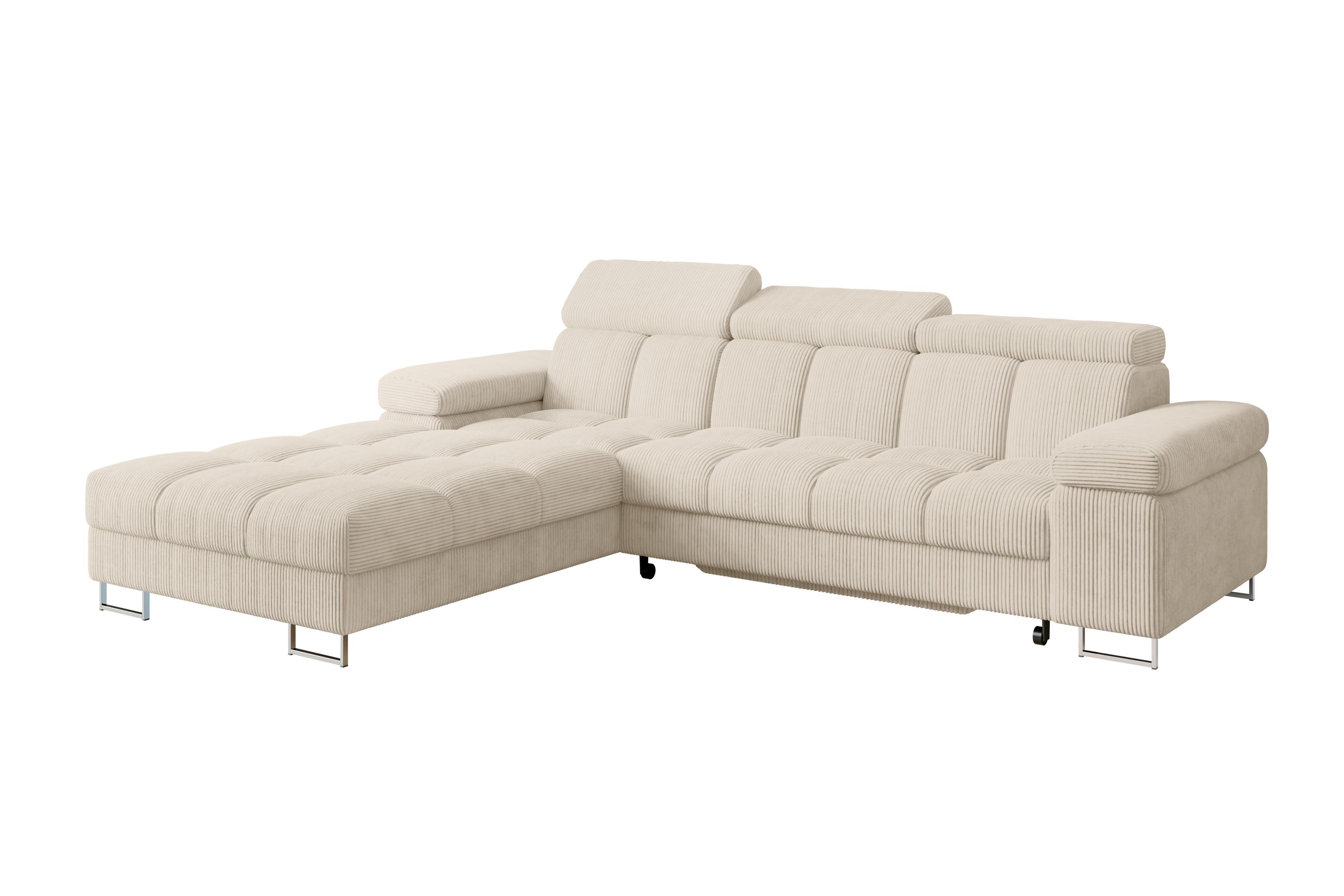 ECKSOFA mit Schlaffunktion Ottomane Links 271x203x79 Beige Cord - Beige, Holzwerkstoff/Textil (271/203cm) - ALTDECOR