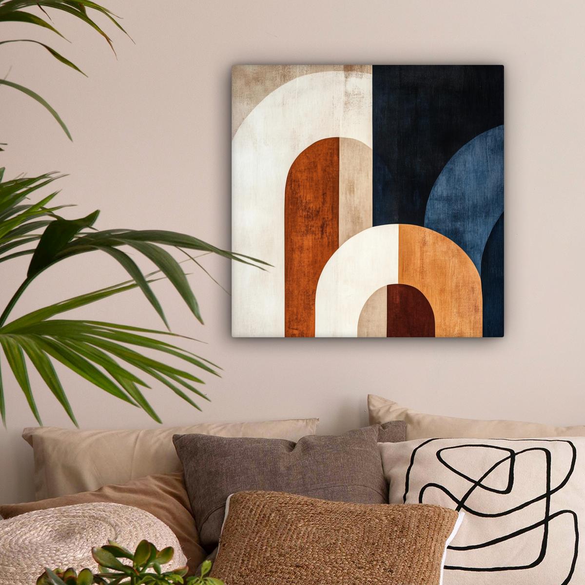 LEINWANDBILD Abstrakt - Formen - Dunkelblau Wandbild Wohnzimmer 50x50 cm - Cognac, Textil (50/50cm) - MuchoWow