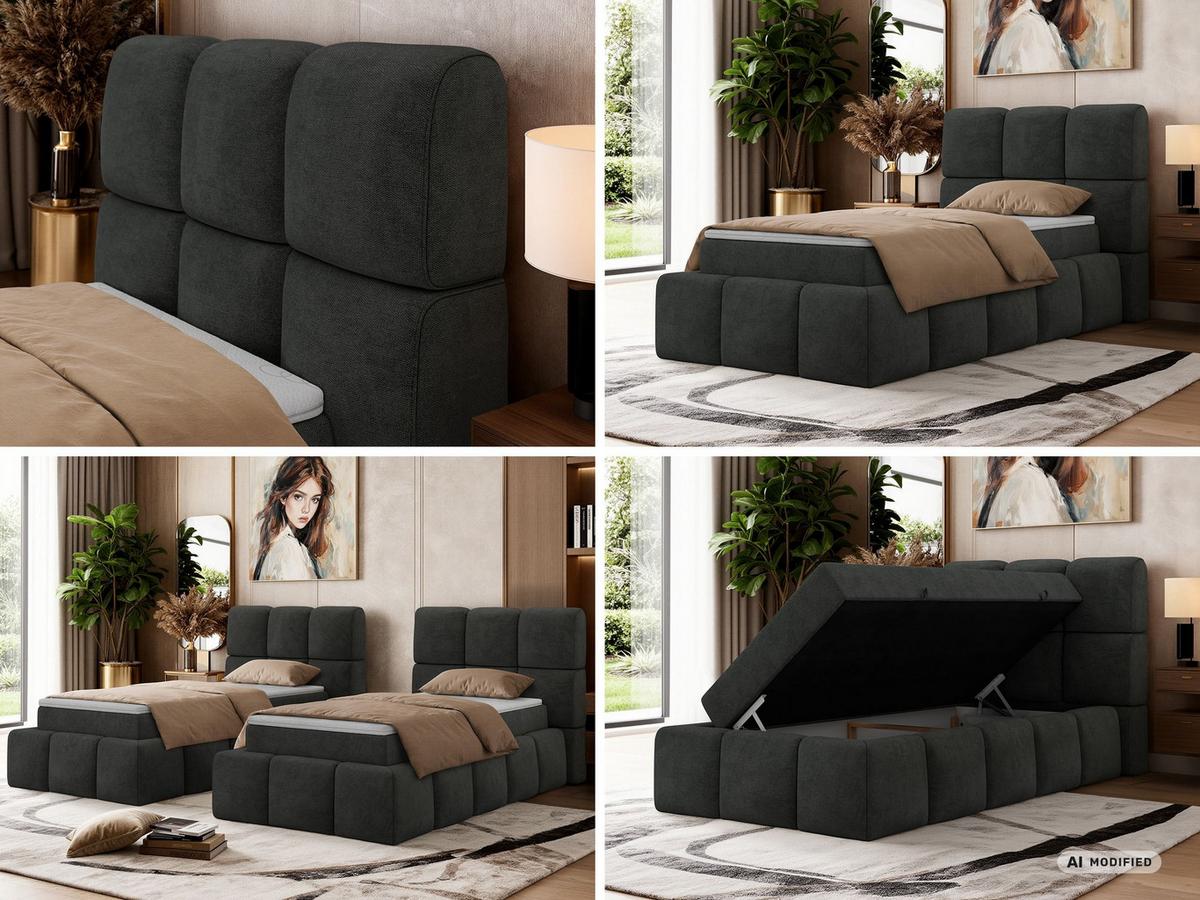 BOXBETT NIRA 90/200 - Dunkelgrau Stukture - Topper T25 - H3 - Dunkelgrau/Schwarz, Kunststoff/Textil (200/90cm) - MKS